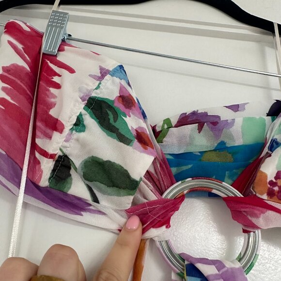 PatBO Bloom Cutout Flare Maxi Dress Halter Neck Back Tie Multicolor Print Size 6 - Picture 9 of 15